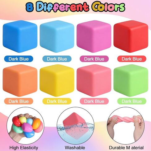 64 Pack Slow Rising Stress Cube Dough Stress Balls Soft Square Pull Stretch Cubes Ice Cube Sensory Balls for Anxiety Relief, Classroom Prize Party Favors Goodie Bag Stuffers in Kuwait