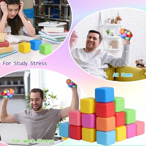 64 Pack Slow Rising Stress Cube Dough Stress Balls Soft Square Pull Stretch Cubes Ice Cube Sensory Balls for Anxiety Relief, Classroom Prize Party Favors Goodie Bag Stuffers in Kuwait