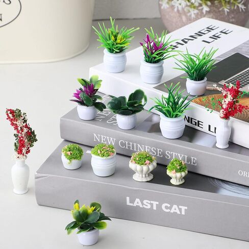 STOBOK 13Pcs Miniature Dollhouse Plant Flowers: Miniature Bonsai Plants Mini Artificial Potted Flower Fake Tiny Greenery Ornament Crafts for Doll House Furniture Home Decor, Random Color in Saudi Arabia
