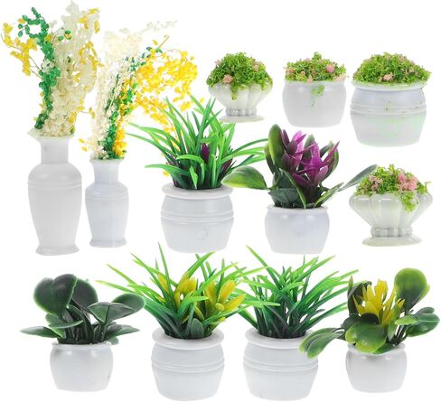 STOBOK 13Pcs Miniature Dollhouse Plant Flowers: Miniature Bonsai Plants Mini Artificial Potted Flower Fake Tiny Greenery Ornament Crafts for Doll House Furniture Home Decor, Random Color in Saudi Arabia
