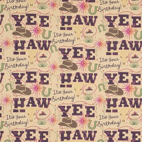 RUSPEPA Western Birthday Wrapping Paper Roll, Mini Roll, Kraft Gift Wrap with YEE HAW, Cowboy Hat, Horseshoe and Cactus Design Perfect for Boys' Birthday Party Celebration, 17 Inches X 16.4 Feet in Saudi Arabia