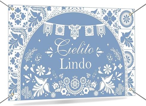 Mocsicka Cielito Lindo Backdrop Dusty Blue Mexican Cielito Lindo Baby Shower Decorations Banner Talavera Wedding Baby Shower Decorations Photo Booth Props 70.8 x 43.3 inch (blue) in Saudi Arabia