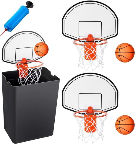 Liliful 4 Pack Indoor Trash Can Basketball Set, Including 4 Pcs Clip on Hoop with Backboard, 4 Pcs Inflatable Ball and 2 Pcs Pump, Fun Indoor Basketball Game Office Stress Relief Toy Fun Birthday Gift in Kuwait
