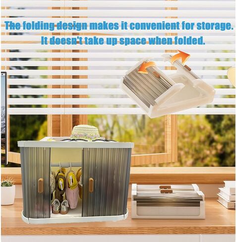 Foldable Doll Wardrobe Storage Box Compatible with Labubu Clothes,with 10 Clothing Rack & 1 Rod,Cabinet for 15/17cm Doll Clothes Storage with Cover & Display Shelf in Saudi Arabia
