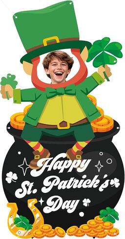 St. Patricks Day Decorations Large Leprechaun Face in Hole Photo Prop Banner Funny St. Patricks Day Door Cover Backdrop Game Irish Green Shamrock Pot of Gold Party Supplies for Kids Adults (71" x 37") in Saudi Arabia