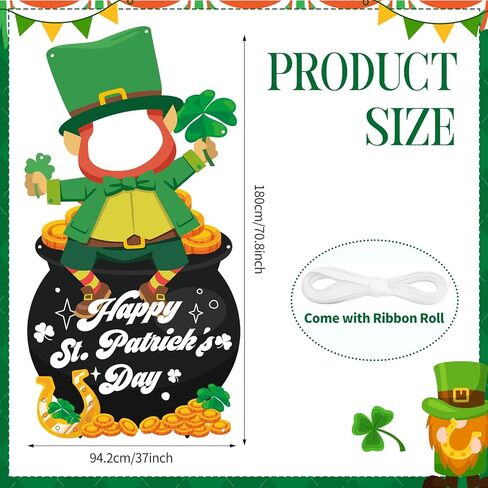 St. Patricks Day Decorations Large Leprechaun Face in Hole Photo Prop Banner Funny St. Patricks Day Door Cover Backdrop Game Irish Green Shamrock Pot of Gold Party Supplies for Kids Adults (71" x 37") in Saudi Arabia