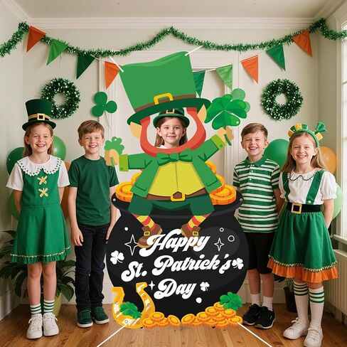 St. Patricks Day Decorations Large Leprechaun Face in Hole Photo Prop Banner Funny St. Patricks Day Door Cover Backdrop Game Irish Green Shamrock Pot of Gold Party Supplies for Kids Adults (71" x 37") in Saudi Arabia