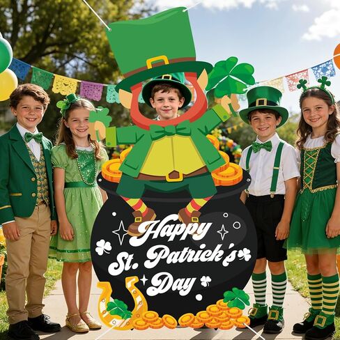 St. Patricks Day Decorations Large Leprechaun Face in Hole Photo Prop Banner Funny St. Patricks Day Door Cover Backdrop Game Irish Green Shamrock Pot of Gold Party Supplies for Kids Adults (71" x 37") in Saudi Arabia