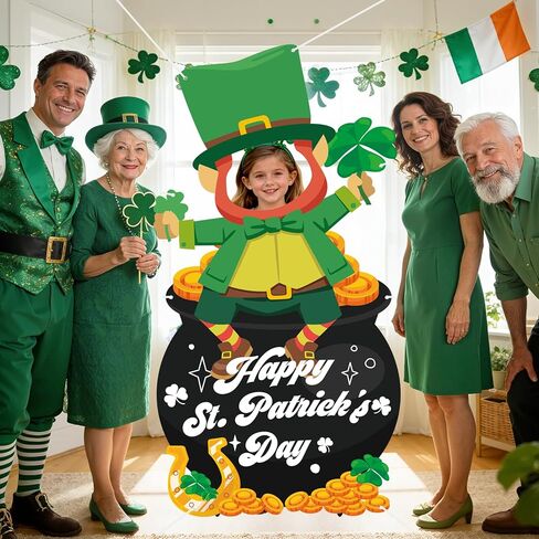 St. Patricks Day Decorations Large Leprechaun Face in Hole Photo Prop Banner Funny St. Patricks Day Door Cover Backdrop Game Irish Green Shamrock Pot of Gold Party Supplies for Kids Adults (71" x 37") in Saudi Arabia