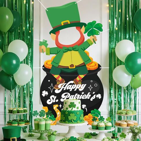 St. Patricks Day Decorations Large Leprechaun Face in Hole Photo Prop Banner Funny St. Patricks Day Door Cover Backdrop Game Irish Green Shamrock Pot of Gold Party Supplies for Kids Adults (71" x 37") in Saudi Arabia