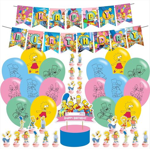 Simpsonss Party Decorations,Birthday Party Supplies For Cartoon Family Party Supplies Includes Banner - Cake Topper - 12 Cupcake Toppers - 18Balloons in Saudi Arabia