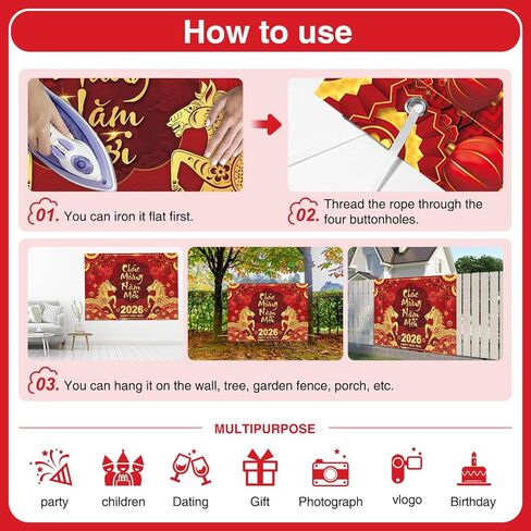 Tet Decorations Vietnamese 2026,Vietnamese Lunar New Year Decorations Banner,7 X 5ft Chuc Mung Nam Moi Backdrop for Tet Lunar New Year Party Indoor Outdoor Festival in Kuwait