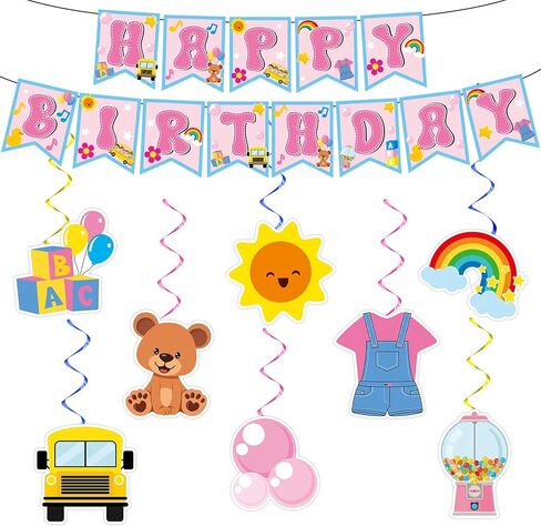 Girls Party Decorations Happy Birthday Banner Cartoon Teacher Hanging Swirl Streamers Cartoon Girls Birthday Decorations for Kids Baby Shower Classroom English Teacher Party Supplies in Saudi Arabia