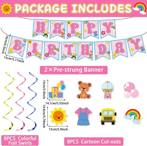Girls Party Decorations Happy Birthday Banner Cartoon Teacher Hanging Swirl Streamers Cartoon Girls Birthday Decorations for Kids Baby Shower Classroom English Teacher Party Supplies in Saudi Arabia