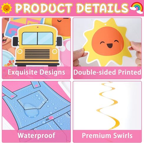 Girls Party Decorations Happy Birthday Banner Cartoon Teacher Hanging Swirl Streamers Cartoon Girls Birthday Decorations for Kids Baby Shower Classroom English Teacher Party Supplies in Saudi Arabia