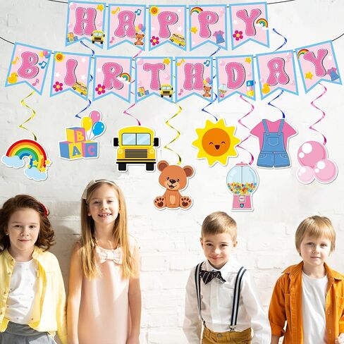 Girls Party Decorations Happy Birthday Banner Cartoon Teacher Hanging Swirl Streamers Cartoon Girls Birthday Decorations for Kids Baby Shower Classroom English Teacher Party Supplies in Saudi Arabia