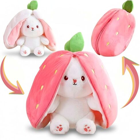 Strawberry Bunny Plush Toy Transformable Rabbit Stuffed Animal Pink 13.7 Inch Soft Plush Gift for Girlfriend Girls Kids in Saudi Arabia