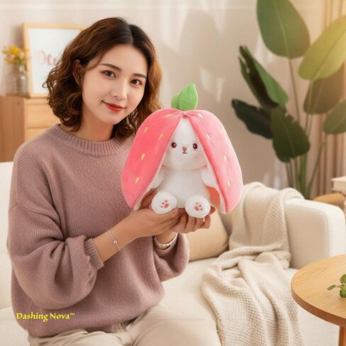 Strawberry Bunny Plush Toy Transformable Rabbit Stuffed Animal Pink 13.7 Inch Soft Plush Gift for Girlfriend Girls Kids in Saudi Arabia