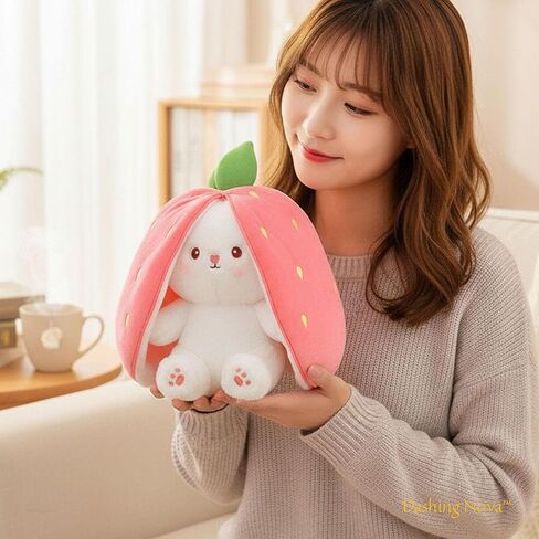 Strawberry Bunny Plush Toy Transformable Rabbit Stuffed Animal Pink 13.7 Inch Soft Plush Gift for Girlfriend Girls Kids in Saudi Arabia