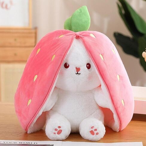 Strawberry Bunny Plush Toy Transformable Rabbit Stuffed Animal Pink 13.7 Inch Soft Plush Gift for Girlfriend Girls Kids in Saudi Arabia