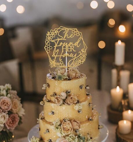 She Found Her Honey Cake Topper, Honey Bee Bride to Bee Engagement Bachelorette Wedding Party Decoration Supplies, Bee Bridal Shower Decorations Gold Glitter in Saudi Arabia