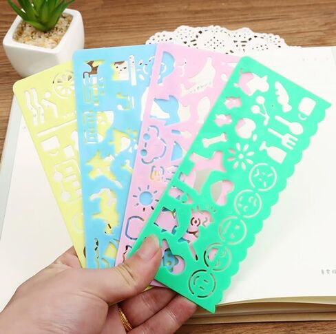 4PCS Cartoon Animal Painting Template Ruler Multifunctional Patterned Stencil Set for Elementary Student Drawing, School Art and Crafts, A in Saudi Arabia