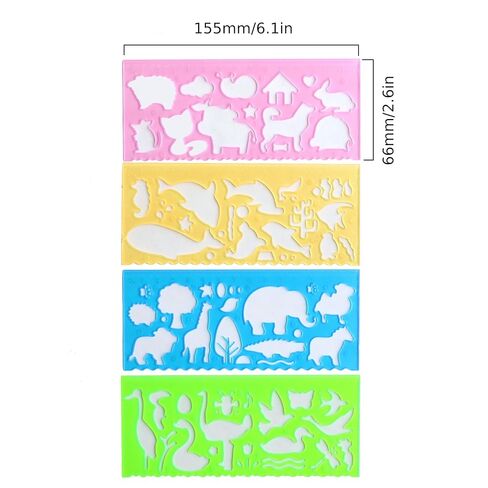 4PCS Cartoon Animal Painting Template Ruler Multifunctional Patterned Stencil Set for Elementary Student Drawing, School Art and Crafts, A in Saudi Arabia