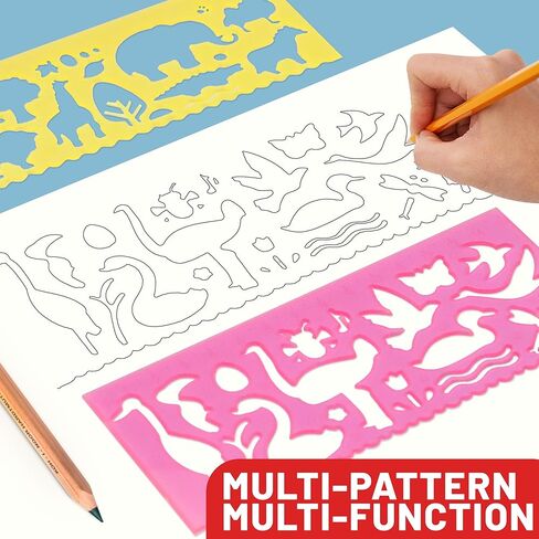 4PCS Cartoon Animal Painting Template Ruler Multifunctional Patterned Stencil Set for Elementary Student Drawing, School Art and Crafts, A in Saudi Arabia
