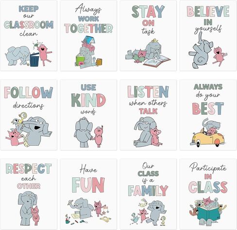 رسوم بيانية وملصقات تعليمية من Feuid Gniea لديكور الفصل الدراسي - اليوم المائة للمدرسة 12 لوحة إعلانات عادات جيدة لرياض الأطفال، وملصقات جدارية لتعلم الحيوانات لغرفة اللعب في مرحلة ما قبل المدرسة in Kuwait