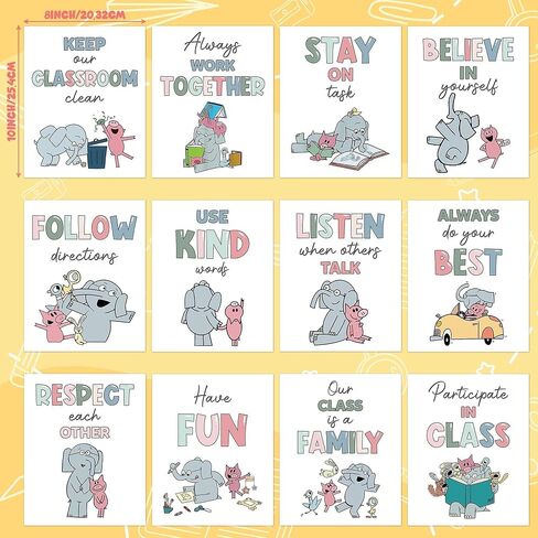 رسوم بيانية وملصقات تعليمية من Feuid Gniea لديكور الفصل الدراسي - اليوم المائة للمدرسة 12 لوحة إعلانات عادات جيدة لرياض الأطفال، وملصقات جدارية لتعلم الحيوانات لغرفة اللعب في مرحلة ما قبل المدرسة in Kuwait