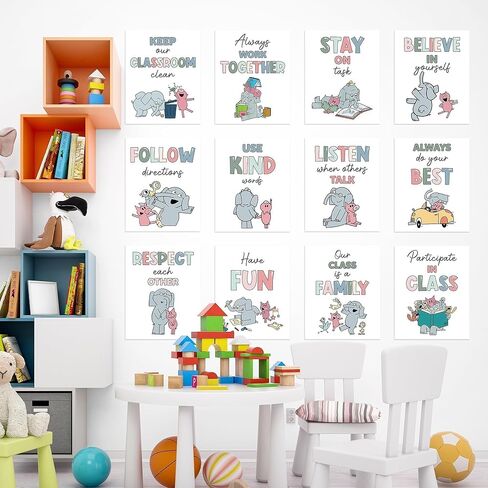 رسوم بيانية وملصقات تعليمية من Feuid Gniea لديكور الفصل الدراسي - اليوم المائة للمدرسة 12 لوحة إعلانات عادات جيدة لرياض الأطفال، وملصقات جدارية لتعلم الحيوانات لغرفة اللعب في مرحلة ما قبل المدرسة in Kuwait