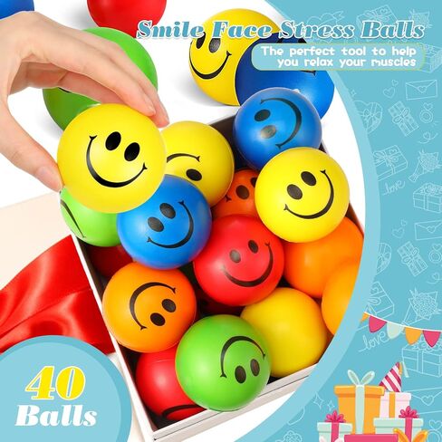 Vinsot 40 Pcs 2.5 Inch Assorted Color Smile Face Stress Balls Bulk Smile Stress Relief Balls Mini Funny Foam Face Toys for Teens Adults Carnival Easter Bag Fillers in Saudi Arabia