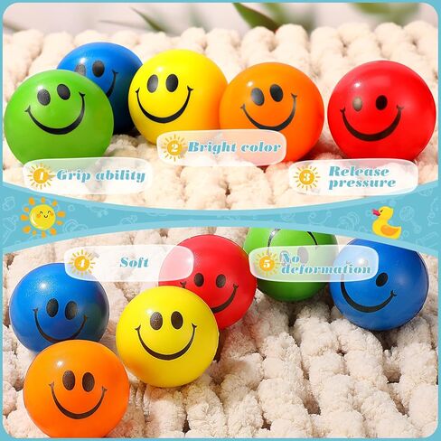 Vinsot 40 Pcs 2.5 Inch Assorted Color Smile Face Stress Balls Bulk Smile Stress Relief Balls Mini Funny Foam Face Toys for Teens Adults Carnival Easter Bag Fillers in Saudi Arabia