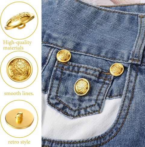 20Pcs Vintage Gold Buttons for Blazer Set Coat Buttons for Jacket Uniform Suit Coat Button (0.6/0.7/0.8/1 Inchs) in Saudi Arabia