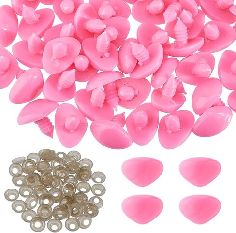 SUPERFINDINGS 70 Sets Pink Safety Noses Craft Plastic Triangle Nose with Washers Stuffed Animals Noses for Rabbit Doll Bear Plush Animal Puppet Crafts Supplies, Width:19.5mm in Saudi Arabia