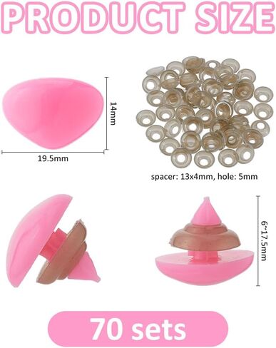 SUPERFINDINGS 70 Sets Pink Safety Noses Craft Plastic Triangle Nose with Washers Stuffed Animals Noses for Rabbit Doll Bear Plush Animal Puppet Crafts Supplies, Width:19.5mm in Saudi Arabia