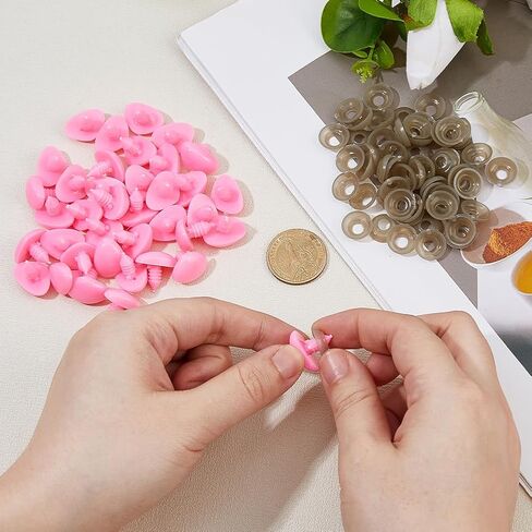 SUPERFINDINGS 70 Sets Pink Safety Noses Craft Plastic Triangle Nose with Washers Stuffed Animals Noses for Rabbit Doll Bear Plush Animal Puppet Crafts Supplies, Width:19.5mm in Saudi Arabia