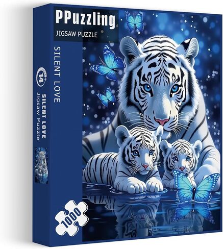 White Tiger Puzzles for Adults 1000 Pieces, Blue Butterfly Nature Jigsaw Puzzle, Challenging Wildlife Animal Art Puzzle, Beautiful Tiger Family Puzzle for Home Wall Decor in Saudi Arabia