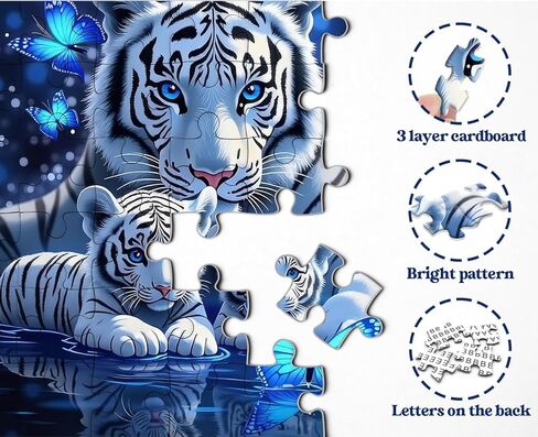 White Tiger Puzzles for Adults 1000 Pieces, Blue Butterfly Nature Jigsaw Puzzle, Challenging Wildlife Animal Art Puzzle, Beautiful Tiger Family Puzzle for Home Wall Decor in Saudi Arabia