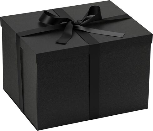 صندوق هدايا كبير جدًا من Rinrda، علب هدايا سوداء مقاس 15 × 12 × 10 بوصة مع أغطية للهدايا، صندوق عميق مقاس 10 بوصة لعيد الميلاد وعيد الحب والذكرى السنوية للتخرج. يحتوي على ورق ممزق بشريط البطاقة in Kuwait