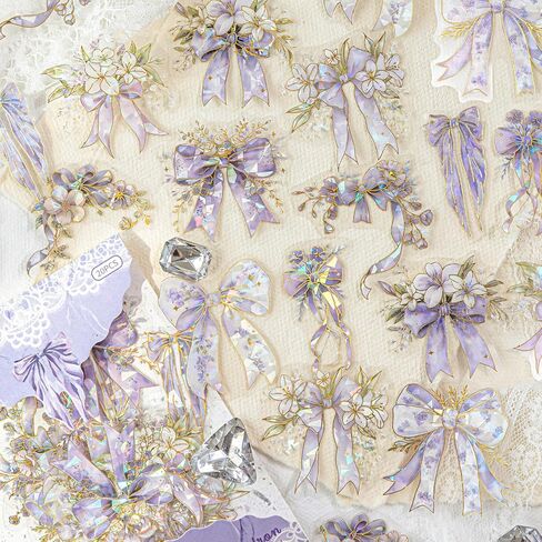 120pcs Holographic Bow Stickers,Cute Colorful PET Bowknot Stickers for Scrapbooking & Journaling,Decorative Stickers for DIY Crafts and Aesthetic Projects in Saudi Arabia