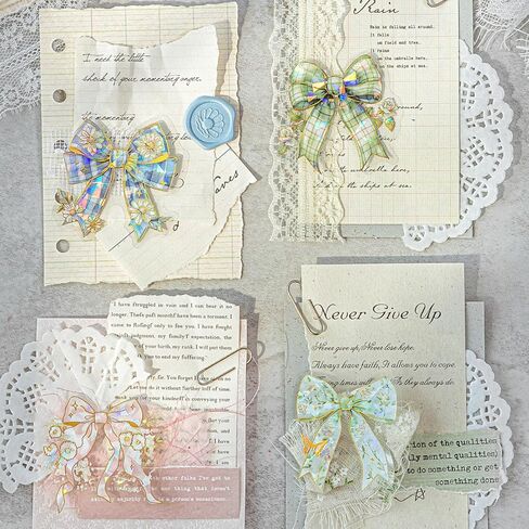 120pcs Holographic Bow Stickers,Cute Colorful PET Bowknot Stickers for Scrapbooking & Journaling,Decorative Stickers for DIY Crafts and Aesthetic Projects in Saudi Arabia