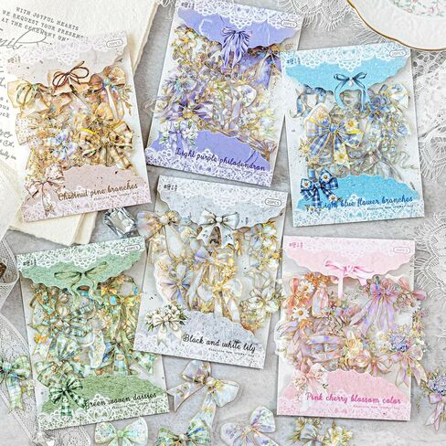 120pcs Holographic Bow Stickers,Cute Colorful PET Bowknot Stickers for Scrapbooking & Journaling,Decorative Stickers for DIY Crafts and Aesthetic Projects in Saudi Arabia