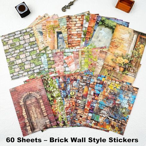 60 Sheets Vintage Washi Stickers – Brick Wall Theme with Floral, Graffiti, Ivy, Window Designs for Scrapbooking, Bullet Journaling and DIY Crafts in Saudi Arabia