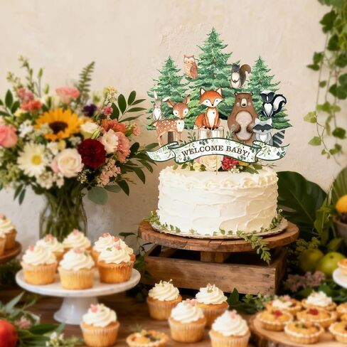 Woodland Cake Topper: Woodland Baby Shower Cake Topper Animal Cake Decorations Woodland Baby Shower Decorations for Forest Boy Girl Party Supplies in Saudi Arabia