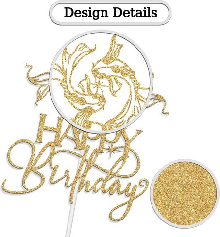 Pisces Happy Birthday Cake Topper, 12 Zodiac Constellation Themed Birthday Decoration, Big Pisces Energy Cake Decorations, February March Bday Party Decoration Supplies Gold Glitter in Saudi Arabia