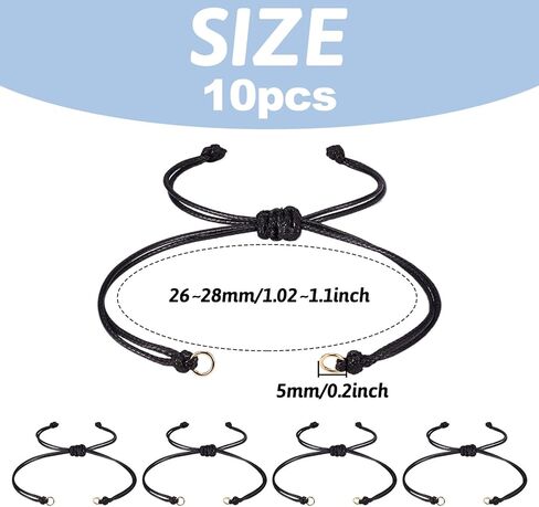 10pcs Adjustable Braided Waxed Cord Bracelets Black Nylon String Friendship Bracelet with Golden Jump Rings Knot Rope Twisted Semi Finished for Handmade Jewelry Making DIY Findings 1.02-1.1 inches in Saudi Arabia
