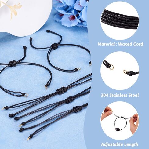 10pcs Adjustable Braided Waxed Cord Bracelets Black Nylon String Friendship Bracelet with Golden Jump Rings Knot Rope Twisted Semi Finished for Handmade Jewelry Making DIY Findings 1.02-1.1 inches in Saudi Arabia
