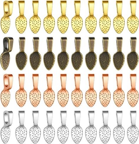 100 PCS Spoon Glue on Bails Pendants, Flat Pad Bails for Jewelry Making, 4 Colors Spoon Jewelry Bails for Pendants, Small Pendant Bail for Jewellery Making DIY Crafts Supplies in Saudi Arabia