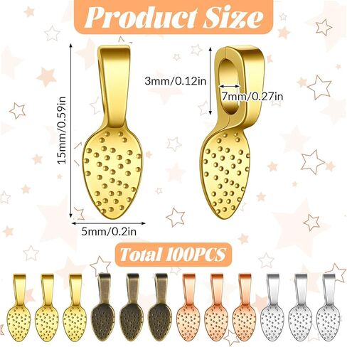 100 PCS Spoon Glue on Bails Pendants, Flat Pad Bails for Jewelry Making, 4 Colors Spoon Jewelry Bails for Pendants, Small Pendant Bail for Jewellery Making DIY Crafts Supplies in Saudi Arabia
